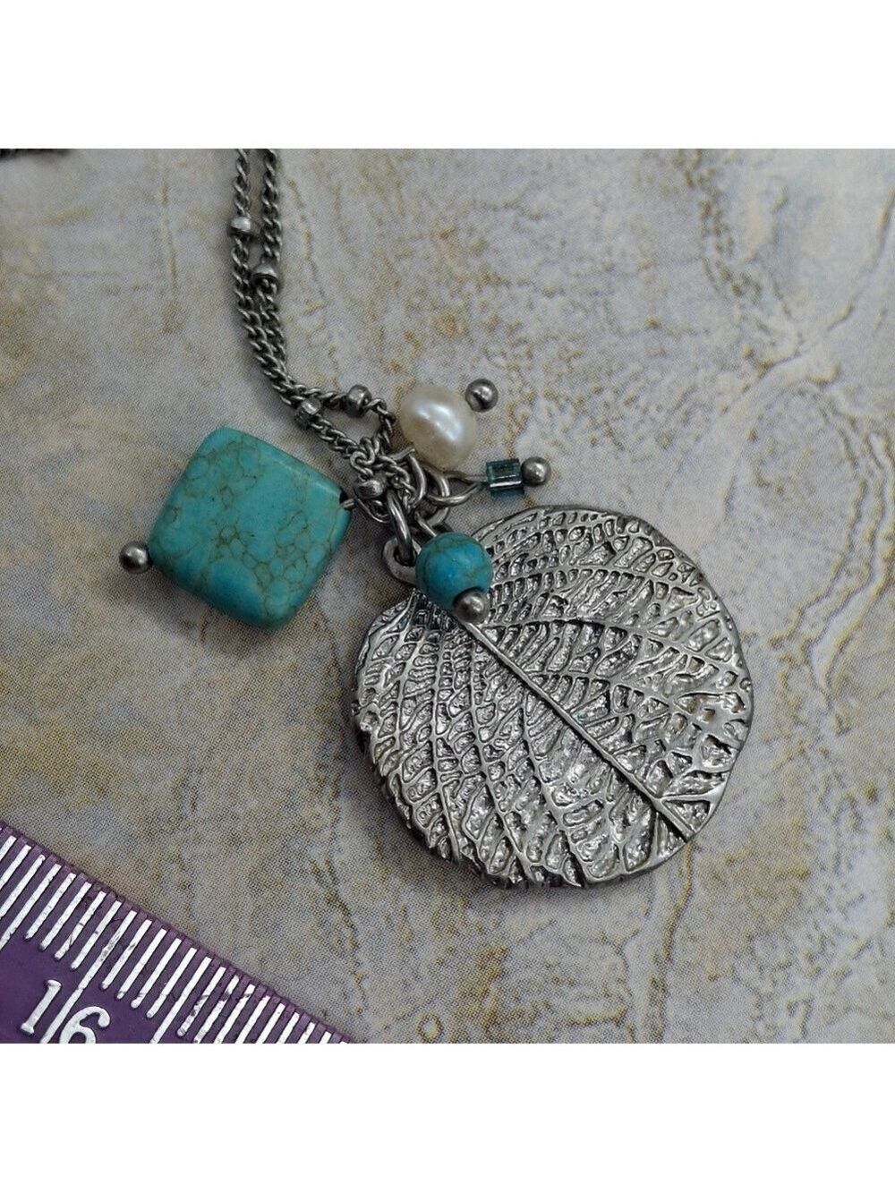 Lia Sophia Silver, Turquoise, and Pearl Pendant Necklace 18" - Picture 5 of 6